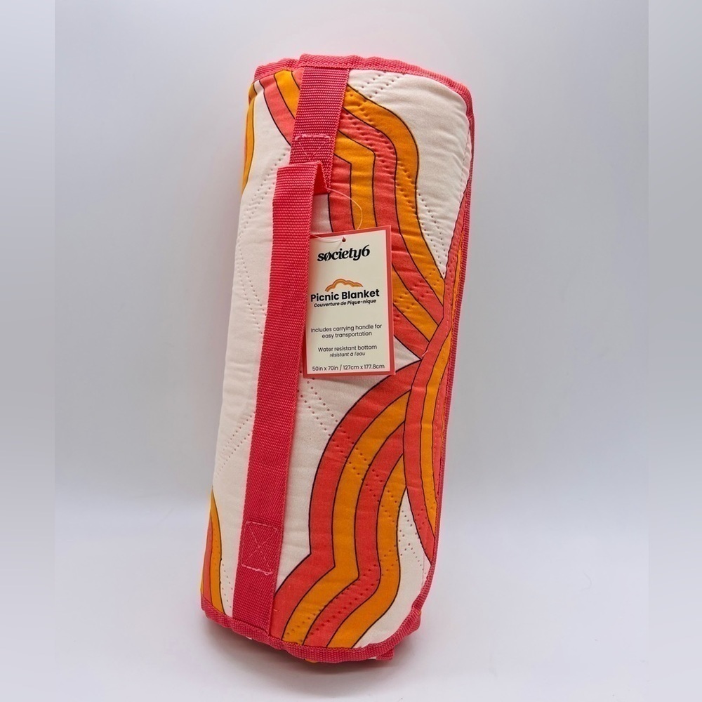 SOCIETY6 PICNIC BLANKET ORANGE, CORAL AND CREME COLORS 50” X 70” NWT